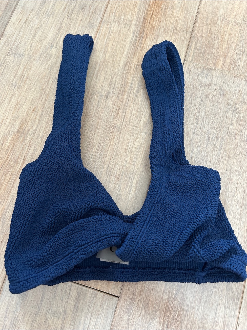 Hunza G Navy Textured Crinkle Swim Bralette one size Juno